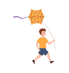 Teenage Boy Running With Colorful Kite Flat