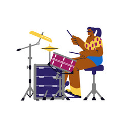 Girl Drummer Playing Music On Jazz Concert Flat