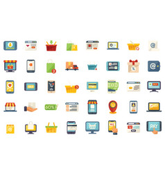 Online Shopping Icons Set Flat Shop Cart