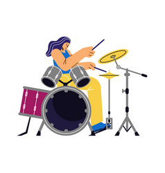 Female Drummer Playing Rock Music At Drum Kit