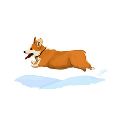 A Corgi Dog Runs Fast In Cartoon Style Christmas