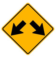 Warning Signs Roadway Splits On White Background