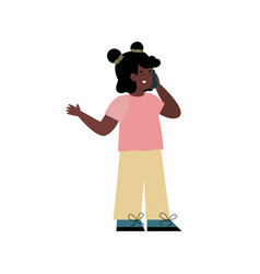 Cute African American Girl Talking Phone Cartoon