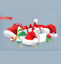 Santa Hat Christmas Tree And Gifts 3d Icon