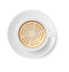 Coffee Latte Art With Flower On White Background