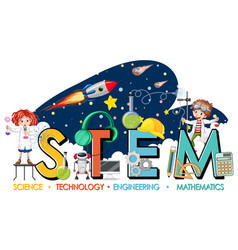 Stem Education Logo With Scientist Kids In Galaxy