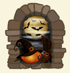 Happy Halloween Card With Pumpkin And Witch Boots