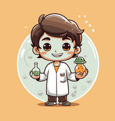 Cute Boy Scientist Holding A Flask With Chemicals