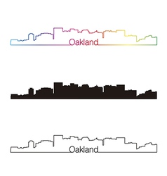 Oakland Skyline Linear Style With Rainbow