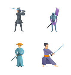 Samurai Icons Set Cartoon Japanese