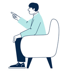 Man Siting In Armchair Talking Person Gesturing