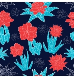 Night Desert Cacti Flowers Seamless Pattern