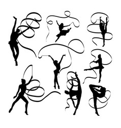 Silhouettes Of Gymnastics Rhythmic With Ribbon