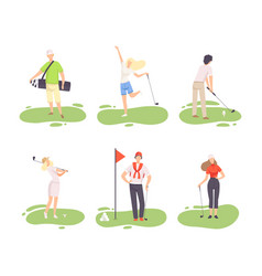 Set Of People Playing Golf Male And Female