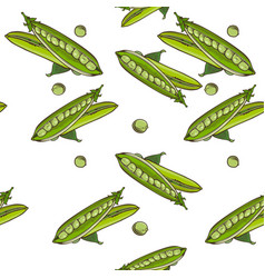 Colored Seamless Pattern With Green Pea Pods