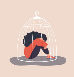 Woman Locked In Cage Sad Girl Needs Psychological