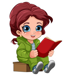 Cute Girl Reading Book Cartoon Character