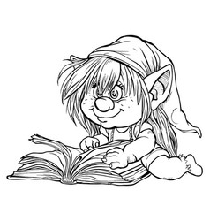 Coloring Gremlin Girl Gnome Reading A Book In