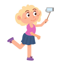 Girl Holding Selfie Stick Kid Making Photo