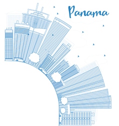 Outline Panama City Skyline With Blue Skyscrapers