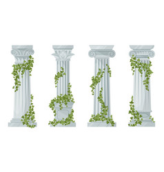 Antique Ivy-covered Classic Greek Columns Cartoon