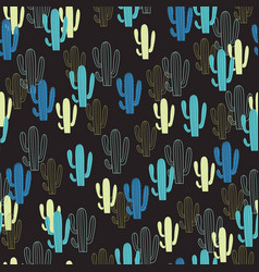 Exotic Night Forest Saguaro Cactus Seamless