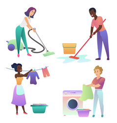 Adult People Cleaning Up Indoors Cleaning Home