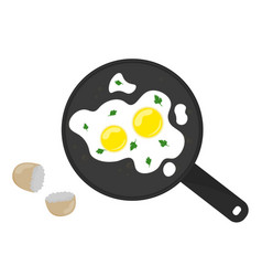 Fried Eggs In A Frying Pan Top View