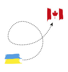 Ukraine Canada Flags Flight Path Travel Concept