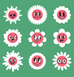 Doodle Daisy Flowers With Retro Comic Faces