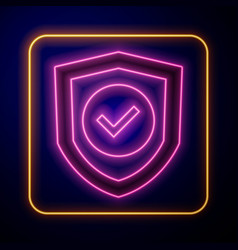 Glowing Neon Shield With Check Mark Icon Isolated