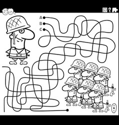 Maze With Cartoon Soldier And Army Coloring Book