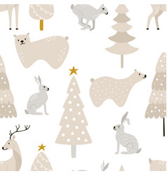 Cute Winter Animals In The Snowy Pine Forest