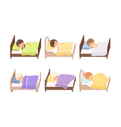 Set Of Cute Adorable Boys And Girls Kids Sleeping