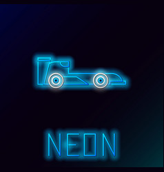 Blue Glowing Neon Line Formula Race Car Icon