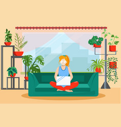 Girl With Laptop Sitting On Couch