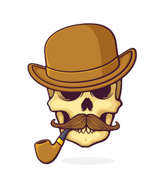 Skull With A Mustache Smoking Pipe And Bowler Hat