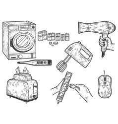 Large Set Home Electrical Appliances Sketch