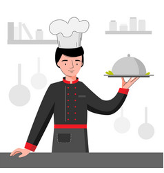 Chef In Black Uniform Holding Silver Platter