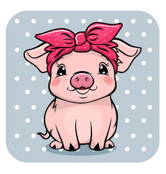 Cute Baby Pig Girl Character On White Background