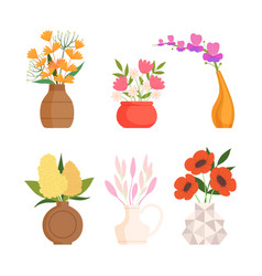 Set Of Flower Bouquets Bright Summer Blooming