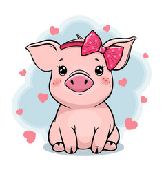 Cute Baby Pig Girl With A Bow Character