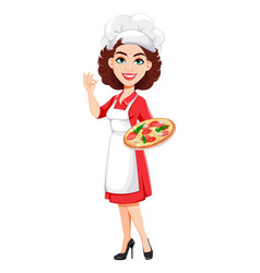 Chef Woman Holding Pizza Cook Lady