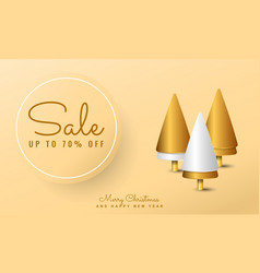 Christmas Sale Banner With Golden Tree Decorations