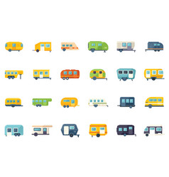 Auto Camping Icons Set Flat Home Motor