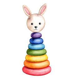 Watercolor Of A Colorful Pyramidal Rabbit Toy