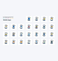 25 Mobile Apps Line Filled Style Icon Pack