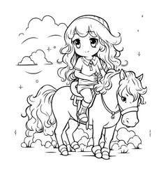 Little Girl Riding A Horse Coloring Book