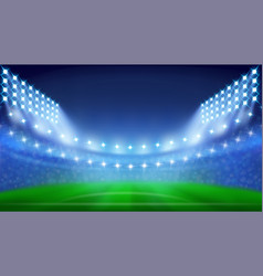 Soccer Stadium With Glowing Lamps In Night