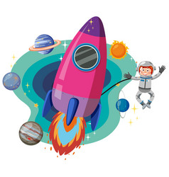 Astronaut With Rocketship In Cartoon Style